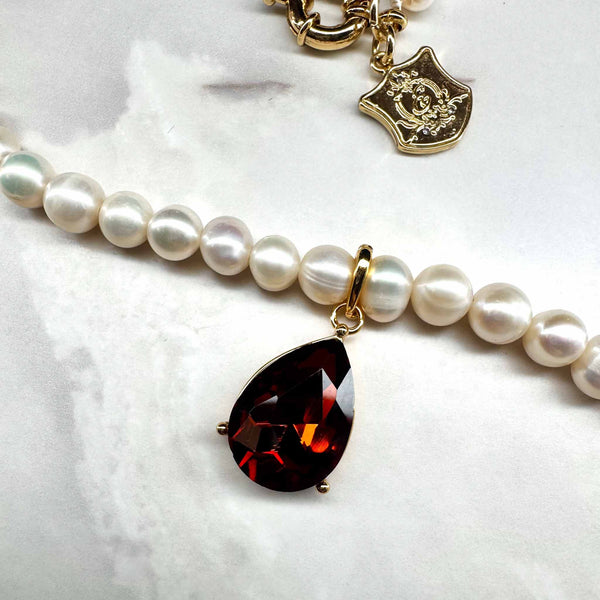 Enchant Angelina Pearl Necklace with Brown Pear Crystal