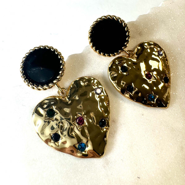 Enchant Black and Multi-coloured Heart  Earrings