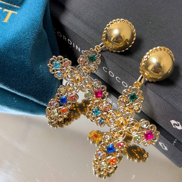 Enchant Gold Plated Large Multi Colour Cross Pendant/Charm