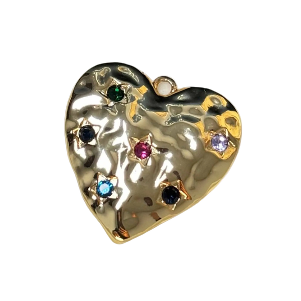 Multi Colour Crystal Heart Charm - Pair