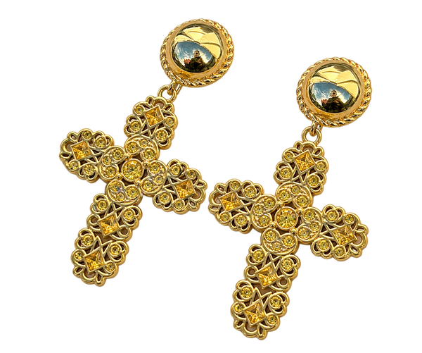 Yellow Cross Earrings