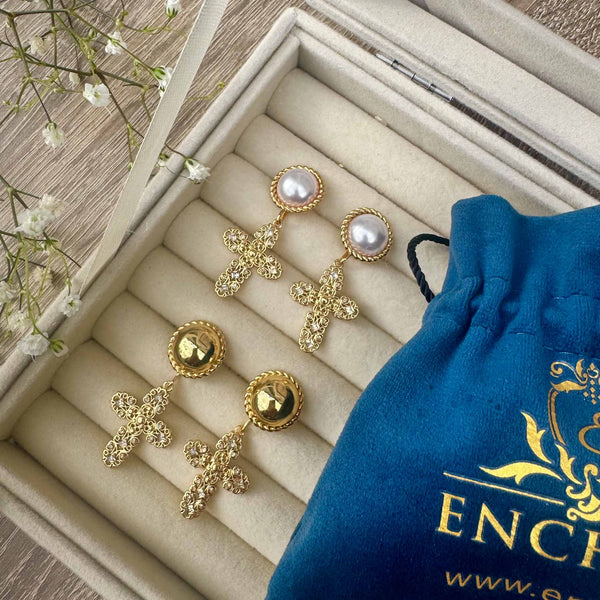 Enchant Lucienne Champagne Cross Earrings