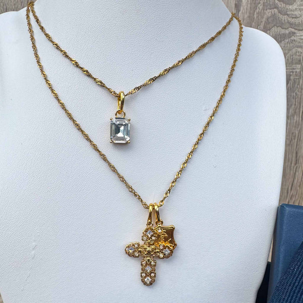 Enchant Champagne Cross Layering Necklace Set