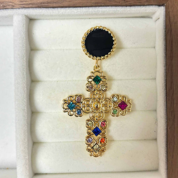 Enchant Black and Multi-coloured Cross Earrings