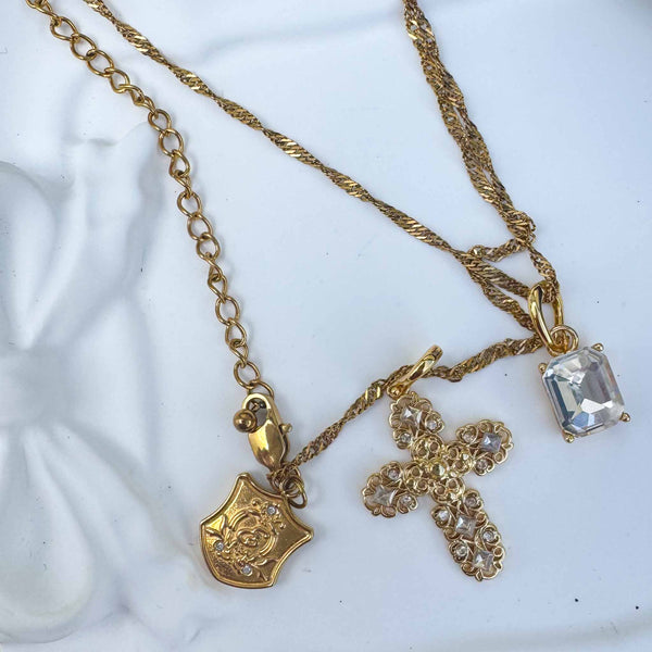 Enchant Champagne Cross Layering Necklace Set