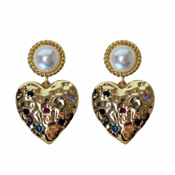 Enchant Pearl and Multi-coloured Heart  Earrings