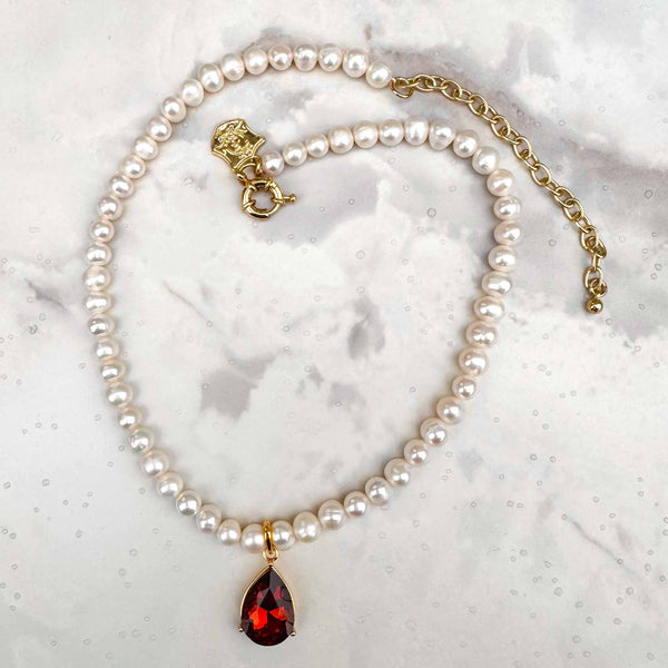 Enchant Angelina Pearl Necklace with Brown Pear Crystal