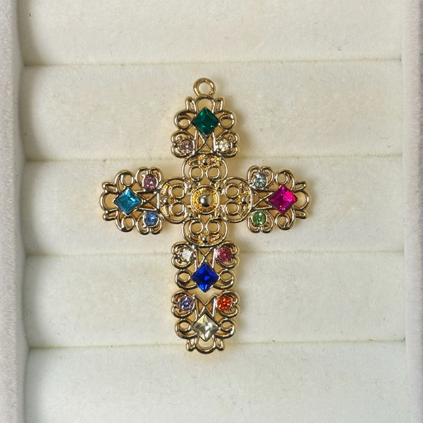 Enchant Gold Plated Large Multi Colour Cross Pendant/Charm