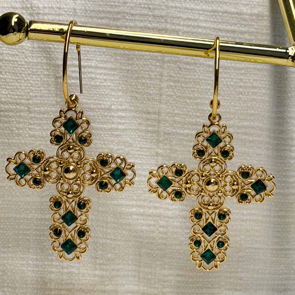 Enchant Emerald Cross Hoops
