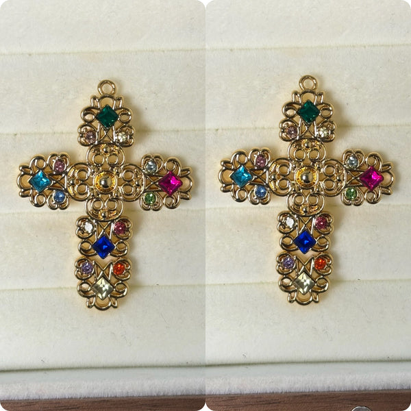 Enchant Gold Plated Large Multi Colour Cross Pendant/Charm