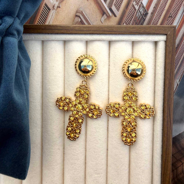 Yellow Cross Earrings