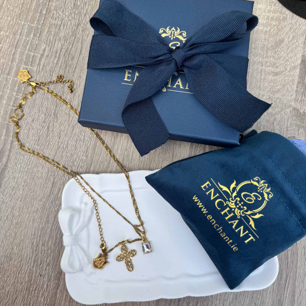 Enchant Champagne Cross Layering Necklace Set