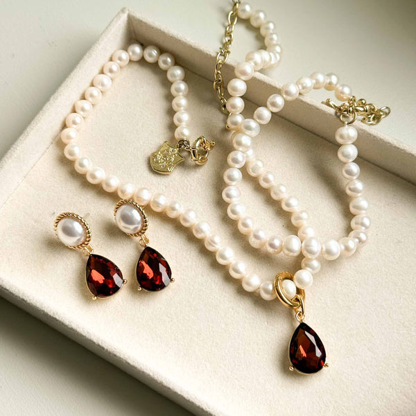 Enchant Angelina Pearl Necklace with Brown Pear Crystal