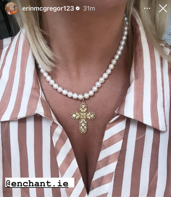 Enchant Angelina Pearl Necklace with Pearl Cross