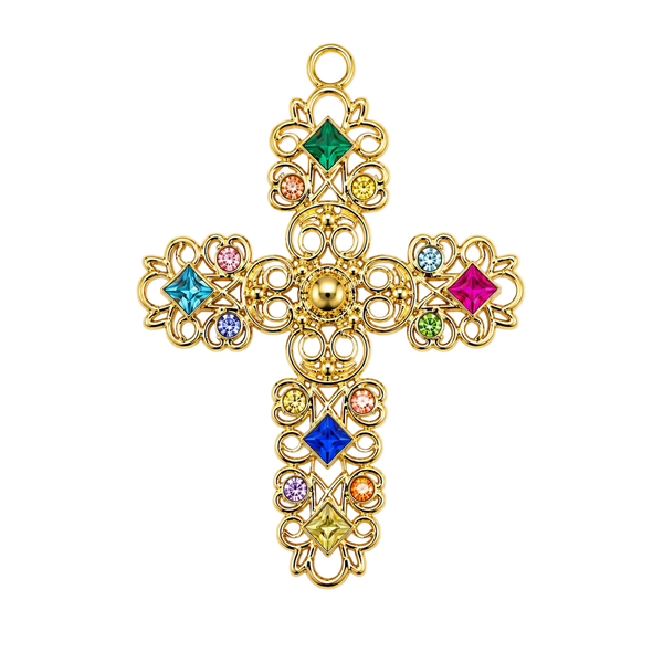 Large Multi Colour Cross Charm - Single