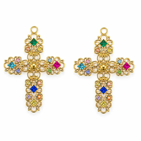 Large Multi Colour Cross Charm - Pair