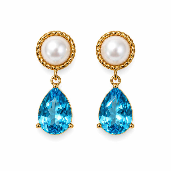 Pearl and Blue Topaz Crystal Earrings