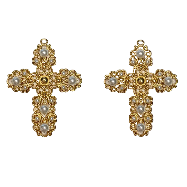 Large Pearl Cross Charm - Single