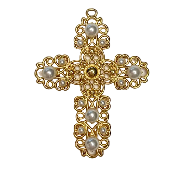 Large Pearl Cross Charm - Single